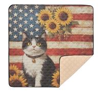 Tappetino imbottito per bambini con bandiera americana e girasoli, grande, robusto, per interni ed esterni, non tossico, imbottito, 127 x 127 cm