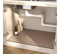 Tappetino impermeabile da sottolavello, 45 x 60 cm, riutilizzabile, con retro in gomma assorbente d'acqua, antiscivolo, protegge gli armadietti, lavabile in lavatrice, colore: marrone, ideale per la
