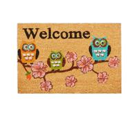 Relaxdays Zerbino Ingresso Casa, 60x40 cm, Tappetino “Welcome” e Gufi, Tappeto Antiscivolo, Interni e Esterni, Naturale