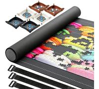 Tappetino in gomma per puzzle arrotolabile, 117 x 66 cm, portatile, 1500/1000 pezzi, tappetino puzzle antiscivolo con 6 vassoi di ordinamento, accessori per puzzle, tappetino puzzle per riporre e