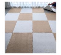 Tappetino in schiuma morbida, 12 pezzi extra large di peluche ad incastro, piastrelle morbide for tappeti, tappeto puzzle, tappetino da gioco con bordo(White+apricot,23.6x23.6 Inch)