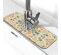 Tappetino in tela retrò per lavello, paraspruzzi, con ventosa, per rubinetto della cucina, tappetino per asciugare il bagno, 38,1 x 14 cm