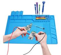 Tappetino isolante in silicone per saldatura, blu, resistente al calore, tappetino antistatico per riparazioni elettroniche, 45 x 30 cm, grande cuscinetto in silicone con righello per la riparazione