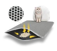 Tappetino Lettiera Gatto 60 x 45 cm, Tappeto Lettiera Gatto Design a Fori Larghi, Doppio Strato Impermeabile Tappetino per Lettiera Gatto, Non Tossico Tappetino Gatto Lettiera Grigio