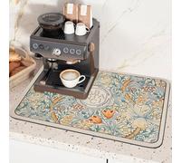 Tappetino Macchina Caffeina, 40 x 50cm Tappetino da Caffè ad Asciugatura Rapida, Scolapiatti Tovagliette diatomee, Assorbente Scolapiatti Morbido Cucina, per Cucine, Lavelli E Bagni (Floreale)