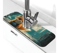 Tappetino meccanico Little Fox per lavello, paraspruzzi per rubinetto, ventosa per rubinetto della cucina, maniglia del rubinetto antigoccia, tappetino per asciugare il bagno (38,1 x 14 cm)