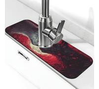 Tappetino meccanico rosso e bianco con lupo paraspruzzi per rubinetto, ventosa per rubinetto della cucina, maniglia del rubinetto del rubinetto, vassoio raccogli gocce vassoio per asciugare il bagno