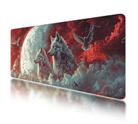 Tappetino Mouse 1000x500 mm, Tappetino Mouse Gaming Rosso, Mousepad Lupo con Base in Gomma Antiscivolo, Superficie Speciale, Migliorare la Precisione e la Velocità, per Computer, PC, Laptop, O-44