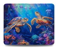 Tappetino Mouse 24x20 cm, Tappetino Scrivania, Bordi Cuciti Anti-Sfilacciamento, Impermeabile e Antiscivolo, Portatile Mouse Pad per PC, Laptop Migliora la Precisione Blu Tartarughe marine (2) 0d-571