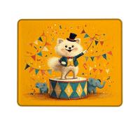 Tappetino Mouse 25X30CM, Circus-Themed Adorable White Pomeranian, Bright Yellow Fun Mousepad Facile da Pulire Mouse Pad Confortevole Tappetino Scrivania per Ufficio Scrivania Computer