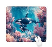 Tappetino Mouse 340x280x3mm, Tappetino Mouse rosa Piccolo con Motivo, Impermeabile e Antiscivolo Tastiera da Gaming Mousepad, balena Tappeto Scrivania con Bordo Cucito per Ufficio Accessori J-749