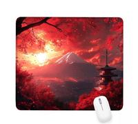 Tappetino Mouse 340x280x3mm, Tappetino Mouse rosso Piccolo con Motivo, Impermeabile e Antiscivolo Tastiera da Gaming Mousepad, Monte Fuji Tappeto Scrivania con Bordo Cucito per Ufficio Accessori J-686