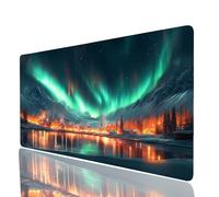 Tappetino Mouse Aurora Tappetino Mouse xxl 600x300x3mm, Mousepad Piccola città Cucire i Bordi Migliorare la Precisione e la Velocità, Mousepad per Scrivania Gaming Tastiera Pc Portatile JXL-3344