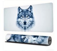 Tappetino Mouse Bianco, Lupo Tappetino Mouse 800x300 mm Mousepad Gaming, Computer Sottomano Scrivania Superficie con Base in Gomma Antiscivolo Bordi Cuciti per Tastiera, Gaming, PC Portatile, Model948