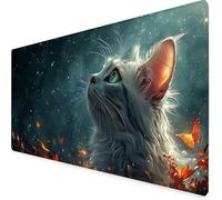 Tappetino Mouse Bianco Tappetino Mouse XXL 1000 x 500 mm, Mousepad Gatto Sottomano Scrivania con Base in Gomma Antiscivolo, Impermeabile Tappeto Scrivania con Bordi Cuciti per PC, Laptop -yym2509OO