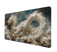 Tappetino Mouse Bianco Tappetino Scrivania Grande 1500 x 800 mm, Mousepad Drago Sottomano Scrivania con Bordi Cuciti, Impermeabile Mousepad Base in Gomma Antiscivolo per PC, Laptop, Gaming -hjw2506AX