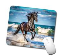 Tappetino Mouse, Black Horse Stallion Galloping On The Beach Base in Gomma Tappetino per Il Mouse da Gioco Antiscivolo Tappetino da Gaming per Tastiera Ufficio Laptop 25X30cm