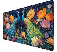 Tappetino Mouse Blu Tappetino Mouse XXL 1000 x 500 mm, Mousepad Pavone Sottomano Scrivania con Base in Gomma Antiscivolo, Impermeabile Tappeto Scrivania con Bordi Cuciti per PC, Laptop -yym2509HP