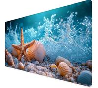 Tappetino Mouse blu, Tappetino Mouse XXL 900 x 400 mm, Impermeabile stella marina Mousepad con Base in Gomma Antiscivolo e Bordi Cuciti Design, Accessori Scrivania per Giocatore/Desktop/Ufficio F1-380