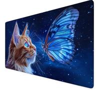 Tappetino Mouse blu, Tappetino Mouse XXL 900x400x3mm, Impermeabile gatto Mousepad con Base in Gomma Antiscivolo e Bordi Cuciti Design, Accessori Scrivania per Giocatore/Ufficio/Casa, Regalo F1-889