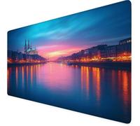 Tappetino Mouse blu, Tappetino Mouse XXL 900x400x3mm, Impermeabile lago Mousepad con Base in Gomma Antiscivolo e Bordi Cuciti Design, Accessori Scrivania per Giocatore/Ufficio/Casa, Regalo F1-176