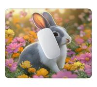 Tappetino Mouse Coniglio fiori Lavabile Impermeabile 26 x 21 cm w-825 | Base Gomma Naturale Antiscivolo, Superficie Microtessuta Scorrevole, Anti-Sfilo, per Lavoro Ufficio, Compatto Portatile