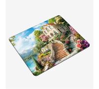 Tappetino Mouse Costiero, Mini Tappetino Scrivania 340x280x3mm Mouse Pad Maniero Base in Gomma Antiscivolo Mousepad, Tappeto Scrivania con Bordi Cuciti, Portatile Mouse Pad, Accessori Scrivania S0-77