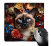 Tappetino Mouse, CR Media Illustrations Siamese Cat with Flowers Backgrounds Antiscivolo Mouse Pad Antisfilacciamento Tappetino da Gaming per Tastiera Gamers Ufficio 25X30cm