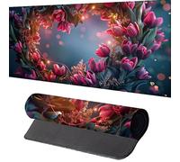 Tappetino Mouse Fiore Tappetino Scrivania 800x400mm, RosaTappetini Scrivania con Bordi Cuciti Impermeabile Antiscivolo Base Mouse Pad per Ufficio Migliora la Precisione e la Velocità, Regalo 3-W-T