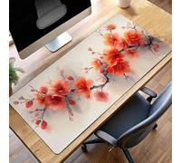Tappetino Mouse Gaming, 120x60 cm Tappetino Mouse Rosso, Impermeabile e Antiscivolo Mause Pad, Bordo Cucito Tappeto per Mause con Liscio Superficie, Fiore Mousepad per Ufficio PjY10422 H-X