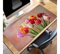 Tappetino Mouse Gaming, 60x30 cm Tappetino Mouse Fiore, Impermeabile e Antiscivolo Mause Pad, Bordo Cucito Tappeto per Mause con Liscio Superficie, Rosso Mousepad per Ufficio PjY4092 H-X