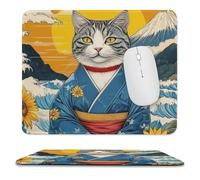 Tappetino Mouse Gaming Japan Cat Kimono Sunflower Big Wave Durevole Tappetino per Mouse da Gioco Confortevole Desk Mat per Computer Sensori da Gioco Pc 10X12In