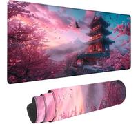 Tappetino Mouse Gaming Rosa Esteso Tappetino Mouse XXL 1200 x 600 x 3 mm, Architettura Giapponese Mouse Pad con Bordi Cuciti, Maggiore Precisione e Velocità Mousepad Gaming per Lavoro Ufficio e PC 1-L