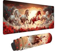 Tappetino Mouse Gaming Rosso Esteso Tappetino Mouse XXL 600 x 400 x 3 mm, Cavallo Mouse Pad dal Design con Bordi Cuciti, Maggiore Precisione e Velocità Mousepad Gaming per Lavoro Ufficio, Regalo 4-K