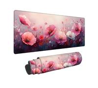 Tappetino Mouse Gaming XXL, Tappetino per Mouse Rosa 800 x 400 x 3MM, Mousepad Fiori Tastiera, Ufficio Accessori, Superficie Prova di Versamento, Base in Gomma Antiscivolo Bordi Cuciti -2510M75