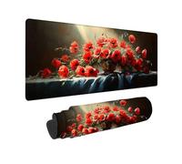 Tappetino Mouse Gaming XXL, Tappetino per Mouse Rosso 800 x 300 x 3MM, Mousepad Mazzo Di Fiori, Ufficio Accessori, Superficie Prova di Versamento, Base in Gomma Antiscivolo Bordi Cuciti -2510O97