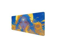 Tappetino Mouse Girasole Tappetino Mouse XXL 1000x500x3mm, Sottomano Scrivania, Esteso Con Bordi Cuciti Mousepad, Tappeto Scrivania Base in Gomma Antiscivolo, per PC, Computer, Laptop, Donna D1-673