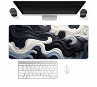 Tappetino Mouse Grande Gaming, Tappetino per Mouse XXL 1200x600x2mm, Tappetini per Tastiera Esteso Allargato, con Base in Gomma Antiscivolo e Bordi Cuciti per Ufficio e Casa (Bianco Nero)