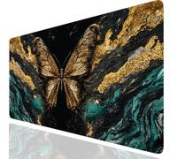 Tappetino Mouse Grande XXL 1000x400x3mm, Farfalla Tappetino Mouse Gaming Antiscivolo Impermeabile, Base in Gomma, Bordi Cuciti Rinforzati, Superficie Liscia D'oro Mousepad per Giochi Ufficio GKit-1919