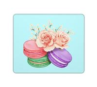 Tappetino Mouse Lovely Watercolor Macarons with Pink Flower Bouquet Mousepad Durevole Tappetino Scrivania Uso Prolungato Mouse Pad per Computer Ufficio Casa 25X30CM