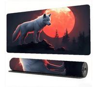 Tappetino Mouse Lupo, Luna Tappetino Mouse 1600x800 mm Mousepad Gaming, Computer Sottomano Scrivania Superficie con Base in Gomma Antiscivolo Bordi Cuciti per Tastiera, Gaming, PC Portatile, Model706