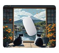 Tappetino Mouse Monte Fuji e gatto Lavabile Impermeabile 29 x 24 cm w-228 | Base Gomma Morbida Antiscivolo, Tessuto Poliestere, Asciugatura Veloce, per Scrivanie Legno e Vetro, Viaggi Lavorativi