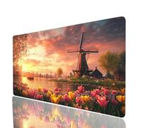 Tappetino Mouse Mulino a vento Tappetino Mouse xxl 100x50x0.3cm, Mousepad Fiore Cucire i Bordi Migliorare la Precisione e la Velocità, Mousepad per Scrivania Gaming Tastiera Pc Portatile JXL-2836