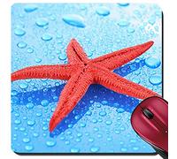 Tappetino Mouse Pad, Starfish On Blue Background with Water Drops Mouse Pad Confortevole Tappetini Mouse Personalizzato Mousepad per Computer Mouse 25X30Cm