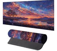 Tappetino Mouse Paesaggio Tappetino Scrivania 800x400x3mm, BluTappetini Scrivania con Bordi Cuciti Impermeabile Antiscivolo Base Mouse Pad per Ufficio Migliora la Precisione e la Velocità, Regalo R-A