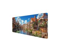 Tappetino Mouse Piccola Città 800x400x3mm Tappetino Mouse XXL Mouse pad con Bordi Cuciti Tappeto Scrivania, Base in Gomma Antiscivolo Mousepad, per PC, Laptop Migliora la Precisione (Fiume) D1-554