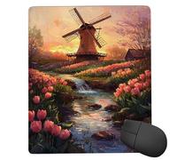 Tappetino Mouse Piccolo 260 x 210 mm, Tappetini Mouse Gaming mulino a vento tulipani, Mousepad Impermeabile e Antiscivolo, con Bordo Cucito, Pratica e Facile da Pulire, Ufficio, Laptop, PC l-198