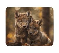 Tappetino Mouse Piccolo Two Baby Wolf Animal 25X30Cm Lavabile Tappetino Mouse Base in Gomma Mousemat per Laptop Computer