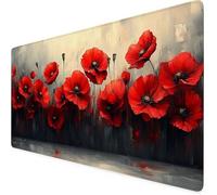 Tappetino Mouse rosso, Tappetino Mouse XXL 900x400x3mm, Impermeabile fiore Mousepad con Base in Gomma Antiscivolo e Bordi Cuciti Design, Accessori Scrivania per Giocatore/Ufficio/Casa, Regalo F1-284