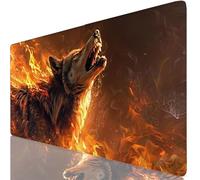 Tappetino Mouse Rosso Tappetino Scrivania Lupo Mouse Pad con Base in Gomma Antiscivolo per Pulire Lavabile, Sottomano Scrivania Antiscivolo, Mousepad per Giocatore, Ufficio 700 x 400 x 3mm K0-987